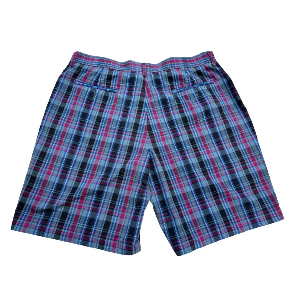 Pro Tour Mens Blue Pink Plaid Golf Shorts Size 38 Flat Front Polyester